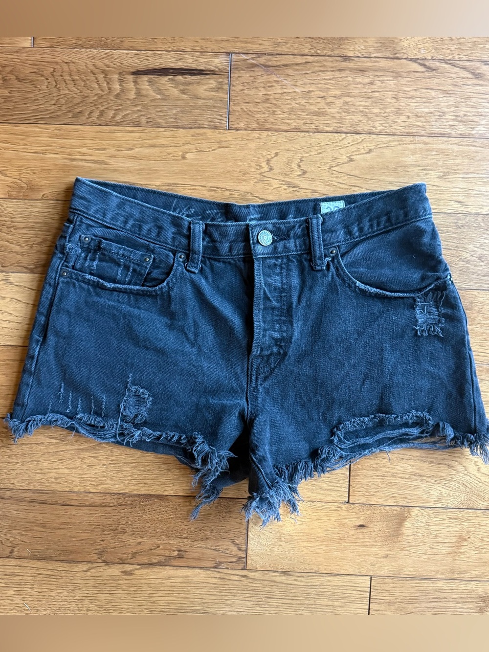 Free People Washed Black Distressed Denim Shorts